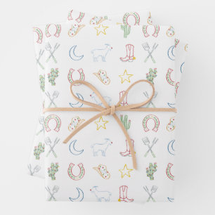 Feuille De Papier Cadeau Noël Cowboy Pays de l'Ouest Noël