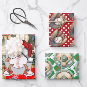 Feuille De Papier Cadeau Noel de baseball avec Snowman