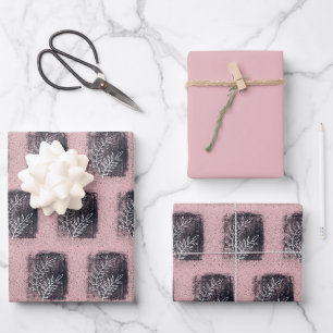 Feuille De Papier Cadeau Noël de famille Artistic Pink White Twig