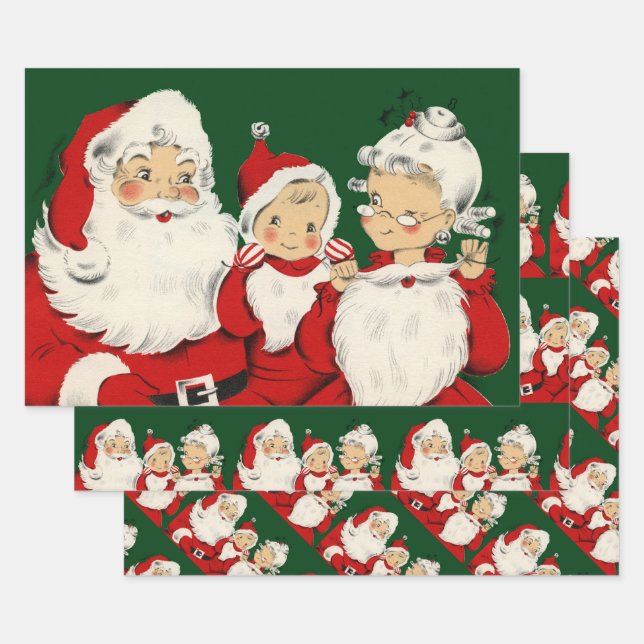Feuille De Papier Cadeau Noël de la famille père Noël (Lot)