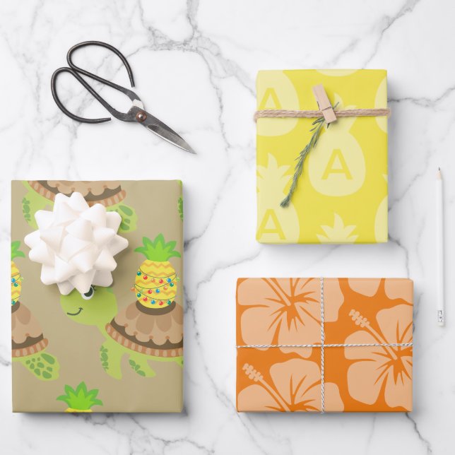 Feuille De Papier Cadeau Noël de la jolie tortue de mer (Recto)