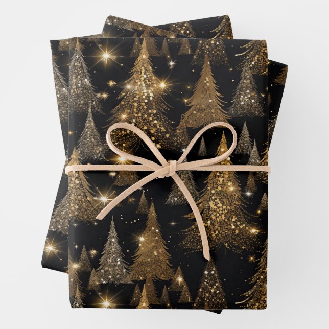 Feuille De Papier Cadeau Noël De Luxe Noir Et Or (En situation)
