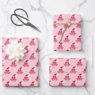 Feuille De Papier Cadeau Noël de Noël de Noël de la grenouille rose de Sant