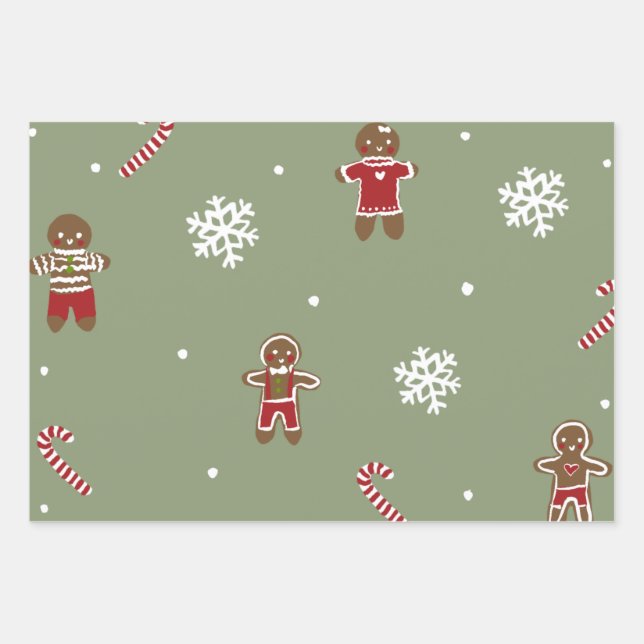 Feuille De Papier Cadeau Noël de pain d'épices  (Devant 3)