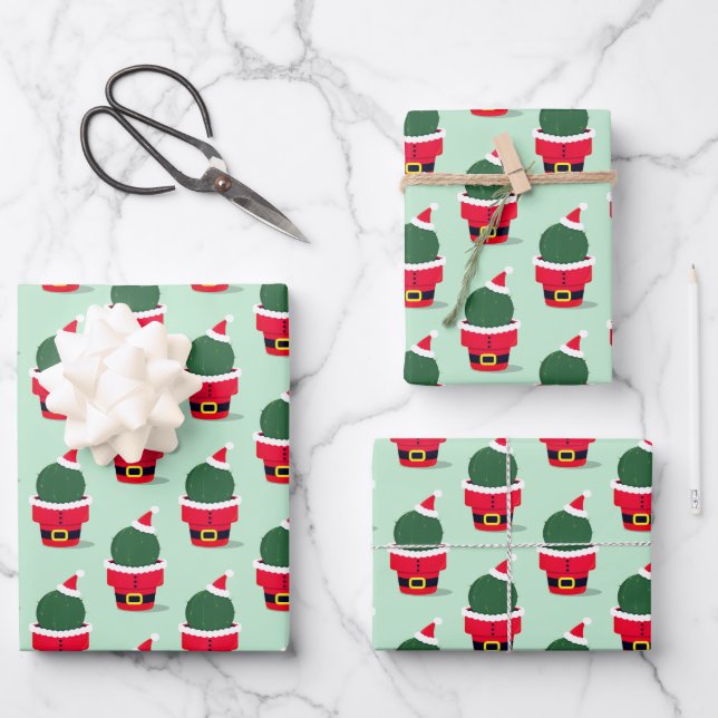Feuille De Papier Cadeau Noël de père Noël Cactus (Recto)