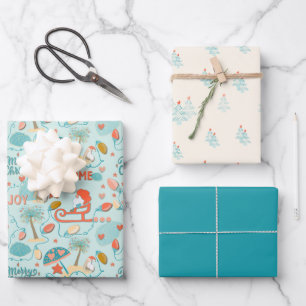 Feuille De Papier Cadeau Noël de plage, couleur côtière, aqua, orange, sabl