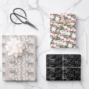 Feuille De Papier Cadeau Noël d'élégance À feuillage persistant enchantée