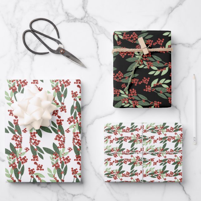 Feuille De Papier Cadeau Noël d'élégance À feuillage persistant enchantée (Recto)