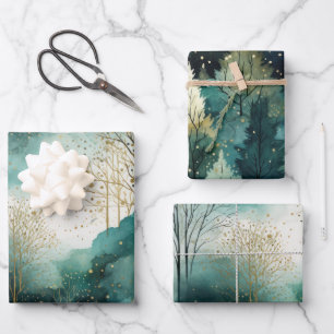 Feuille De Papier Cadeau Noël des arbres verts