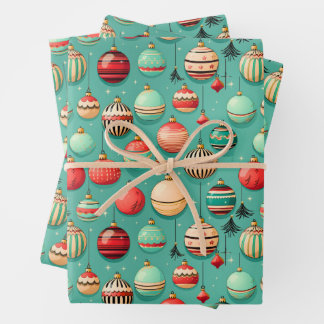 Feuille De Papier Cadeau Noël des Baubles rétro