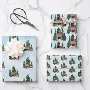 Feuille De Papier Cadeau Noël des cerfs d'aquarelle