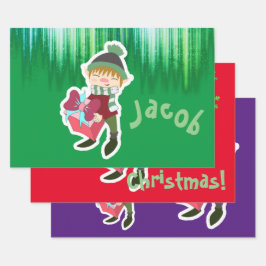 Feuille De Papier Cadeau Noël des elfes personnalisés