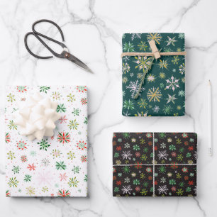 Feuille De Papier Cadeau Noël des flocs de neige aquarelle