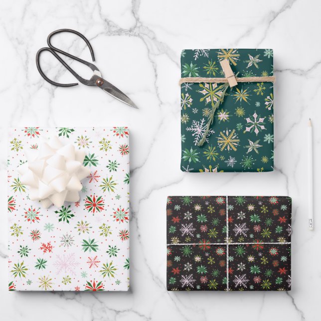 Feuille De Papier Cadeau Noël des flocs de neige aquarelle (Recto)