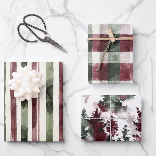 Feuille De Papier Cadeau Noël des Grandes Burgunes Vertes (Recto)