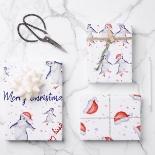 Feuille De Papier Cadeau Noël des mignons pingouins dansants