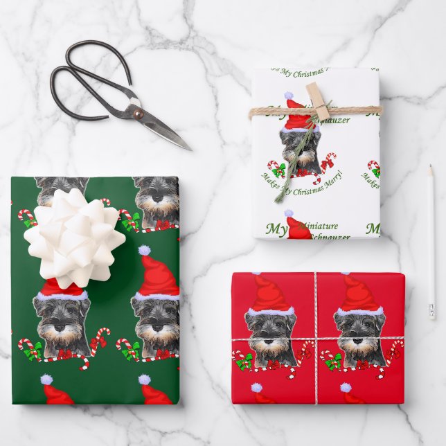 Feuille De Papier Cadeau Noël des Schnauzer miniatures (Recto)