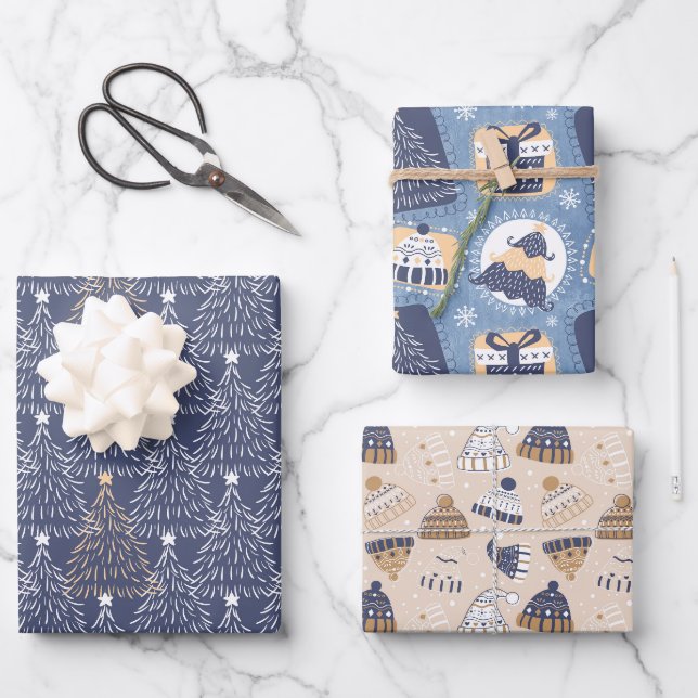 Feuille De Papier Cadeau Noël d'hiver de la Marine (Recto)