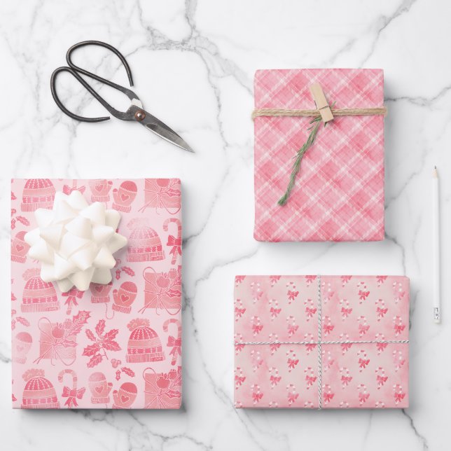 Feuille De Papier Cadeau Noël d'hiver rose (Recto)