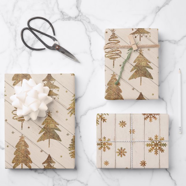 Feuille De Papier Cadeau Noël d'or rustique (Recto)