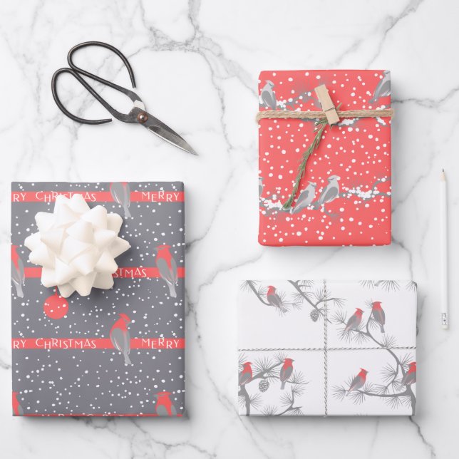 Feuille De Papier Cadeau Noël du cardinal rouge moderne (Recto)