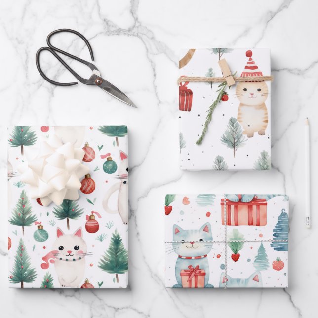 Feuille De Papier Cadeau Noël du chat (Recto)