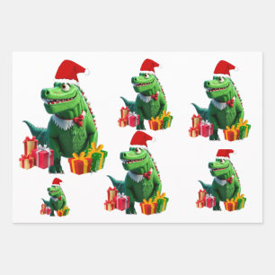Feuille De Papier Cadeau Noël du mignon dinosaur