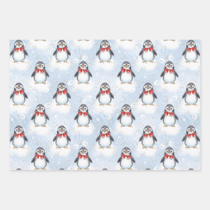 Feuille De Papier Cadeau Noël du mignon pingouin