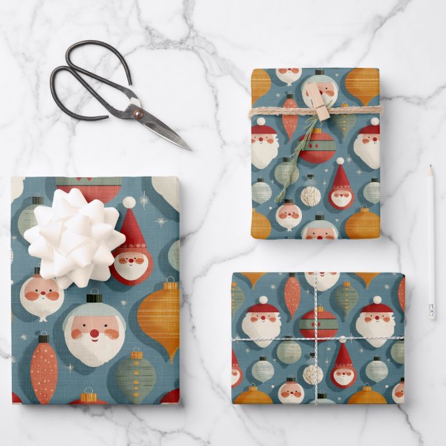Feuille De Papier Cadeau Noël du milieu du siècle (Recto)