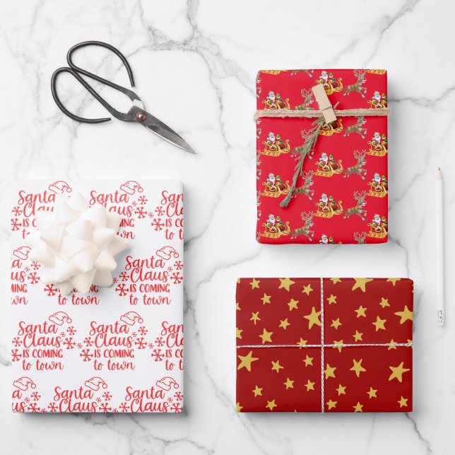 Feuille De Papier Cadeau Noël du Père Noël Rouge (Recto)