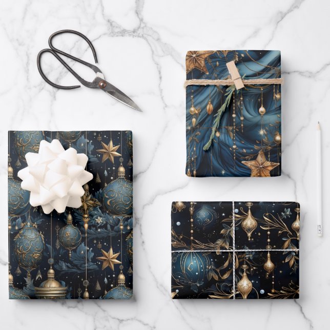 Feuille De Papier Cadeau Noël élégant de la Marine (Recto)