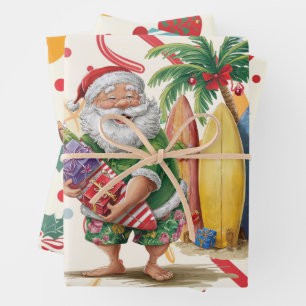 Feuille De Papier Cadeau Noël en juillet avec le PÈRE NOËL  