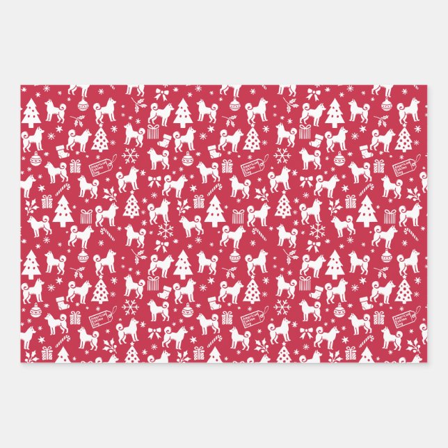 Feuille De Papier Cadeau Noël Eskimo Chien américain (Devant)