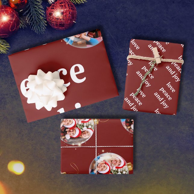 Feuille De Papier Cadeau Noël Famille Photo Amour Paix Joie Vacances (Créateur téléchargé)