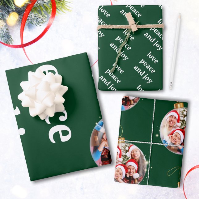 Feuille De Papier Cadeau Noël Famille Photo Amour Paix Joie Vacances (Créateur téléchargé)