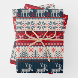 Feuille De Papier Cadeau Noël Faux Knit Motif Nordic Thème