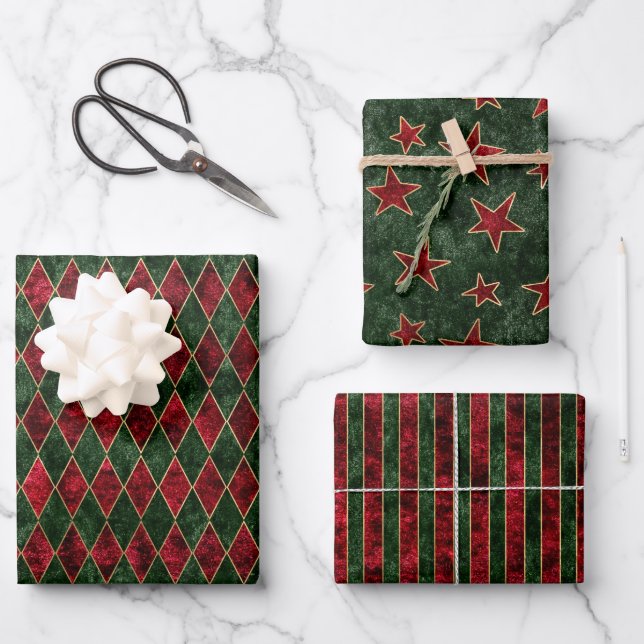 Feuille De Papier Cadeau Noël Faux Velvet Rouge Vert Noël (Recto)