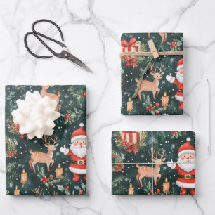 Feuille De Papier Cadeau Noël Festif Père Noël et rennes