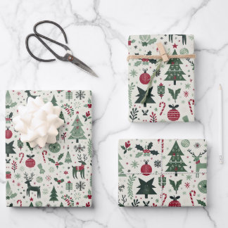 Feuille De Papier Cadeau Noël Festif scandinave Holly & Reindeer