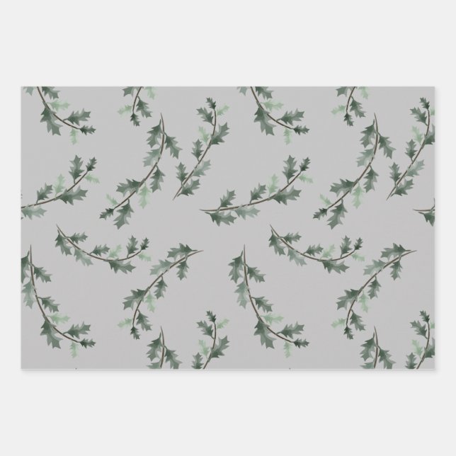 Feuille De Papier Cadeau Noël floral saluant mistletoe et pinède (Devant)