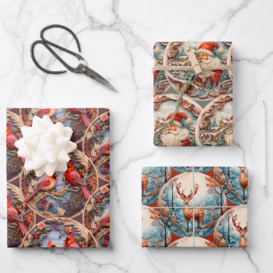 Feuille De Papier Cadeau Noël folklorique boisé orné