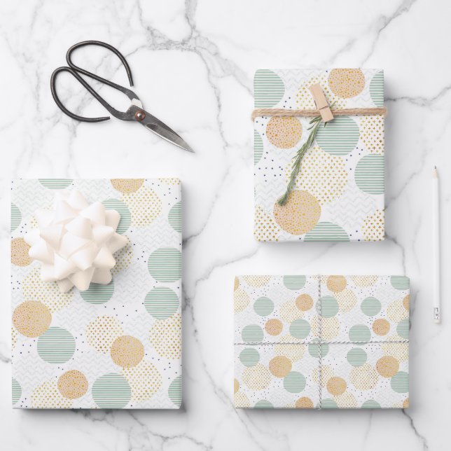 Feuille De Papier Cadeau Noël géométrique vert et or (Recto)