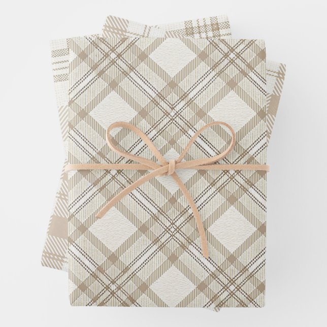 Feuille De Papier Cadeau Noël Gingham Beige Doux (En situation)