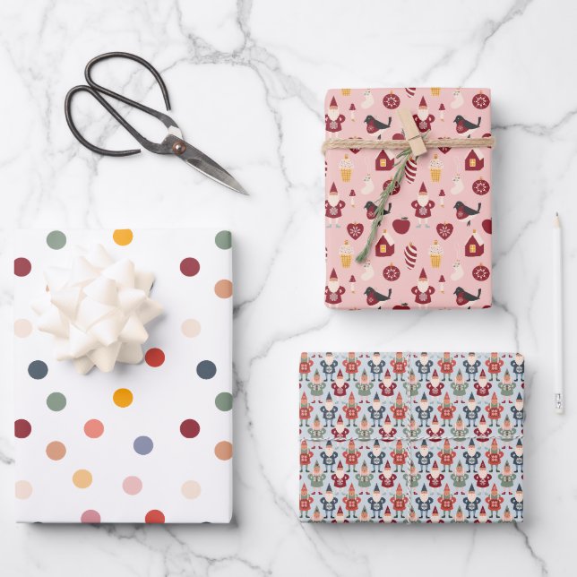 Feuille De Papier Cadeau Noël Gnome Vacances scandinaves (Recto)