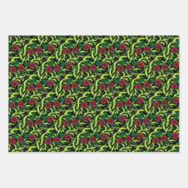 Feuille De Papier Cadeau Noël gothique des vignes Roses