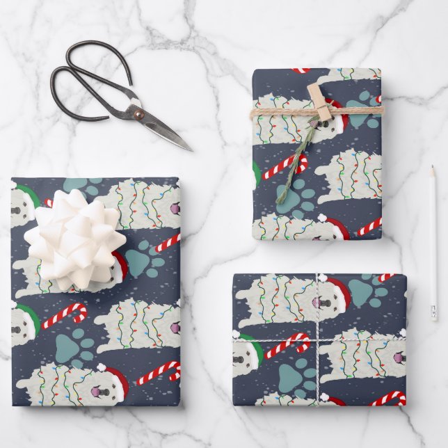 Feuille De Papier Cadeau Noël Grandes Pyrénées (Recto)