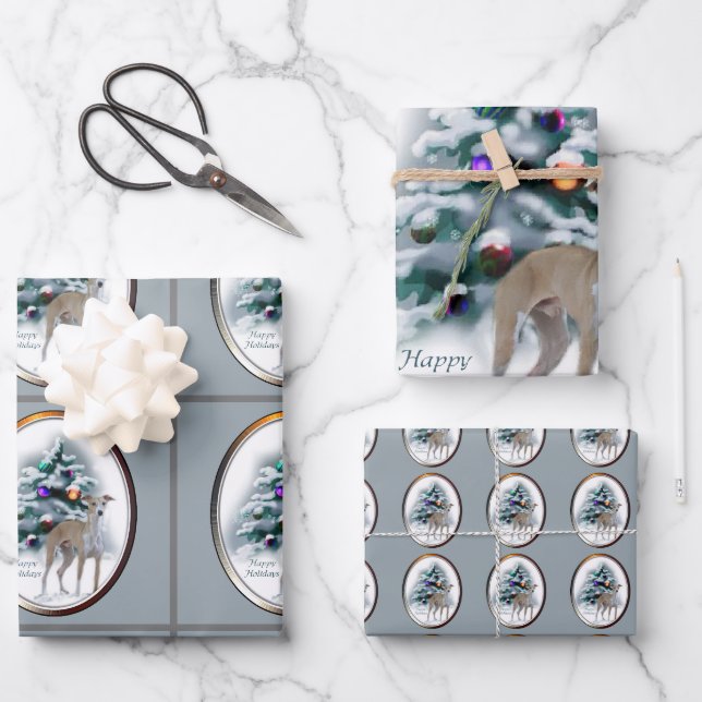 Feuille De Papier Cadeau Noël Greyhound italien (Recto)