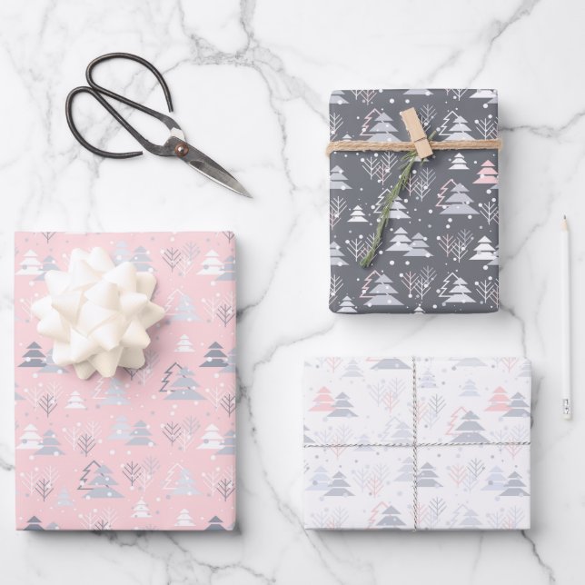 Feuille De Papier Cadeau Noël gris blanc rose argent simple (Recto)