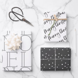 Feuille De Papier Cadeau NOEL gris foncé moderne Joyeux Noël