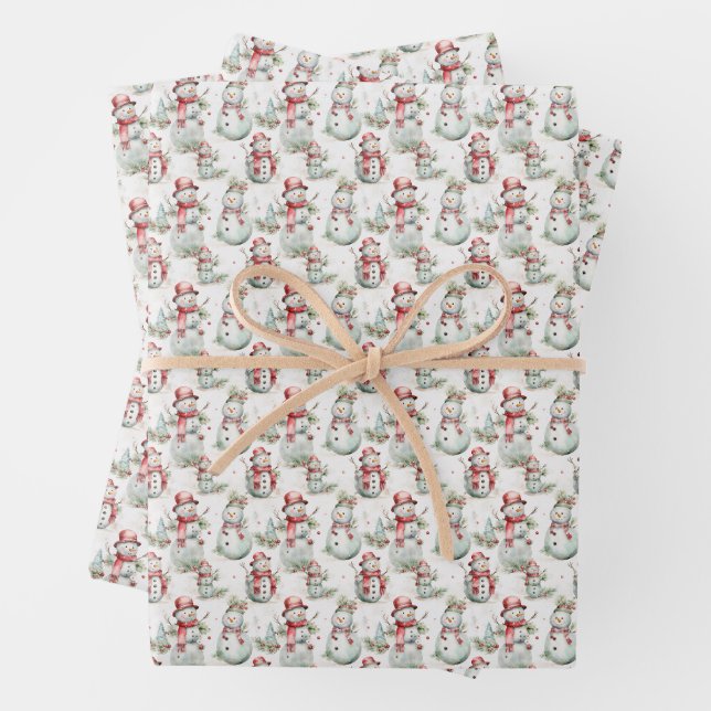 Feuille De Papier Cadeau Noël Holiday Snowman Motif (En situation)